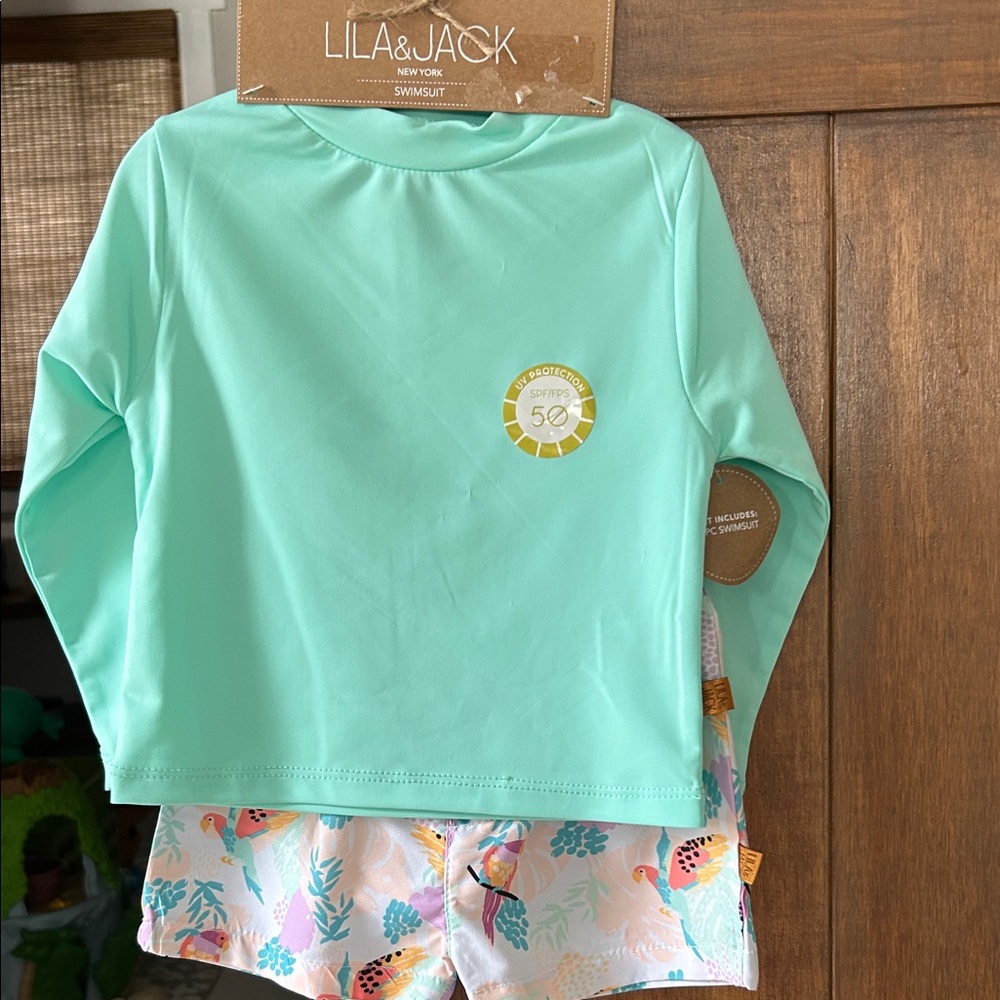 Lila & Jack Kids Swim Pajama Set - Mint Green and Multicolor
